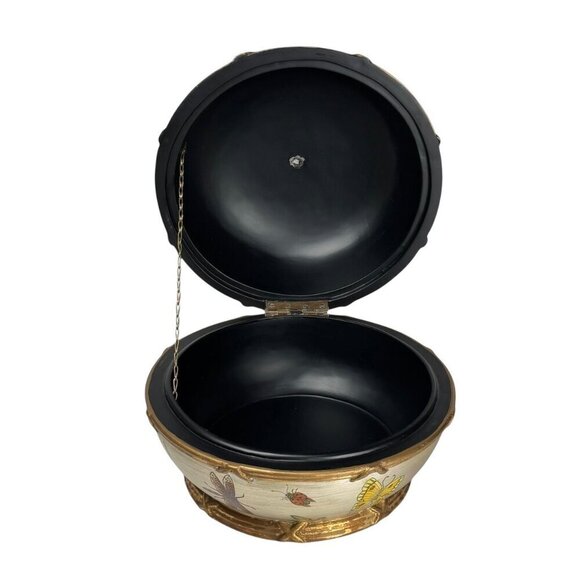 VTG Large Decorative Wooden Box Round Silver Floral Hand Painted Luxury Home - Picture 3 of 10